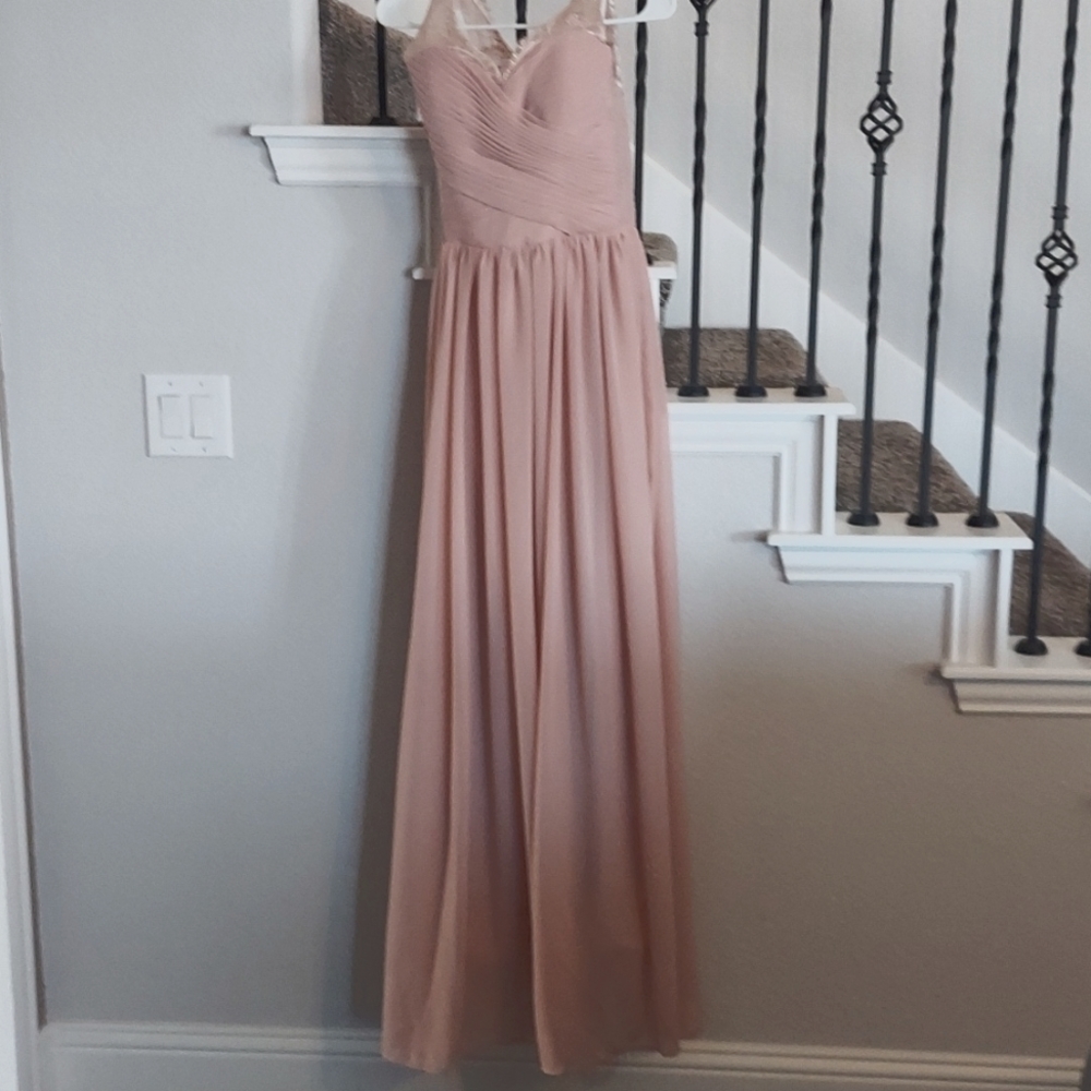 Long elegant formal mauve pink dress.